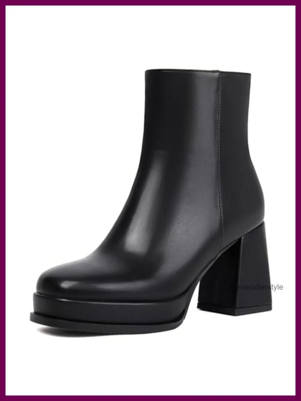 Chunky Platform Ankle Booties Square Toe Block Heel Zipper Faux Leather